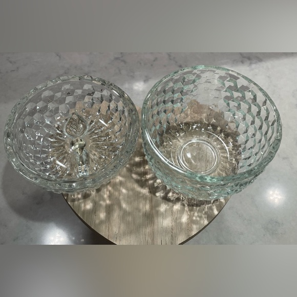 Fairy lamp glass apple covered dish Jeanette clear diamond cut bowl candy dish - Picture 2 of 7